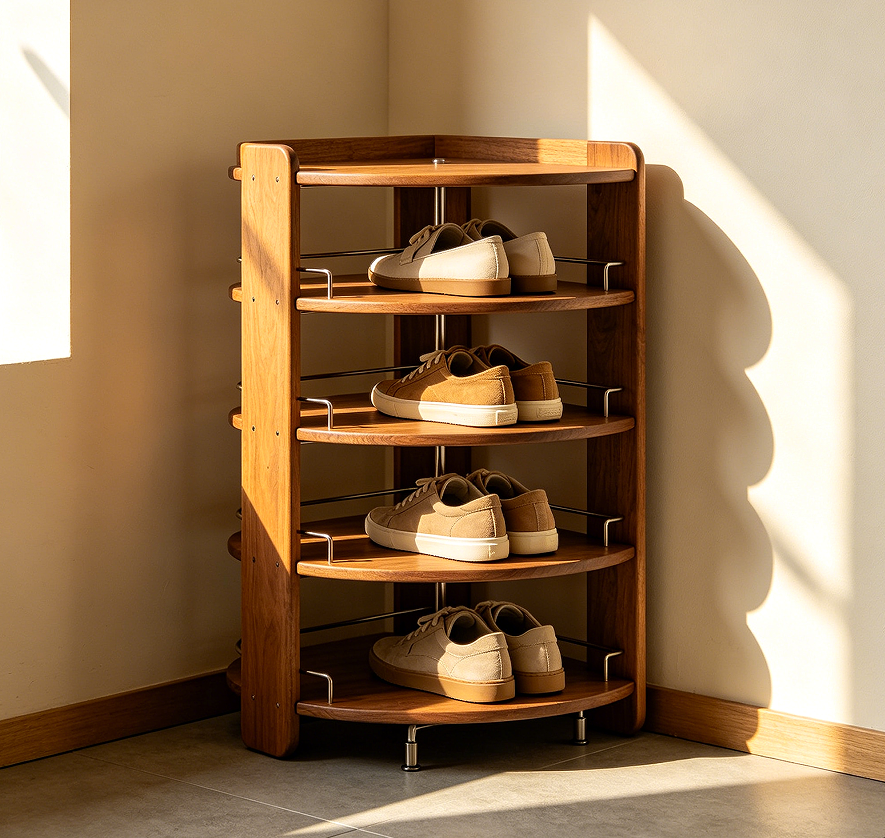 Corner Shoe Rack with Five Rotating Tiers